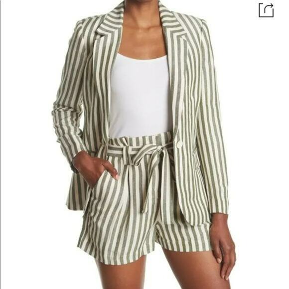 L'AGENCE Jackets & Blazers - L'agence Striped Blazer Linen Blend Size 2 Luxury Designer